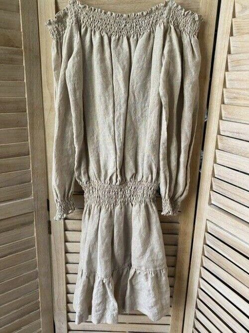 Nicole Miller khaki new linen off the shoulder msrp mid length short casual dres