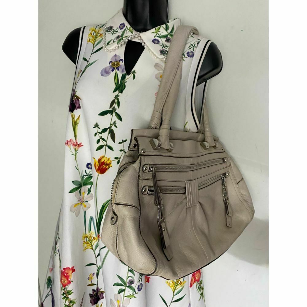 B. makowsky Cream Leather Shoulder Bag