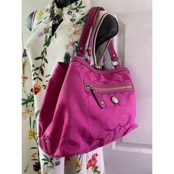 COACH Large Pink Jacquard Fabric Tote Bag