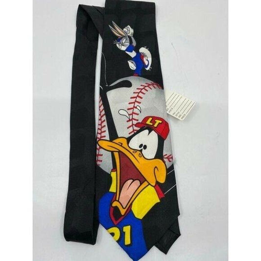 NWOT Looney Tunes Neck Tie Baseball Game Black