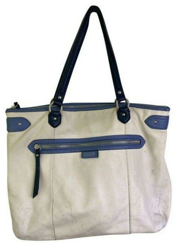 COACH XL White Blue Leather Shopping Tote Bag