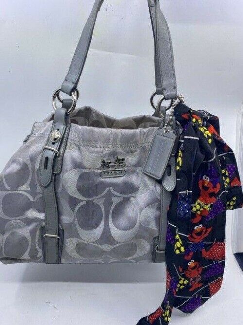 coach w w detachable specialty tie accent silver shoulder bag