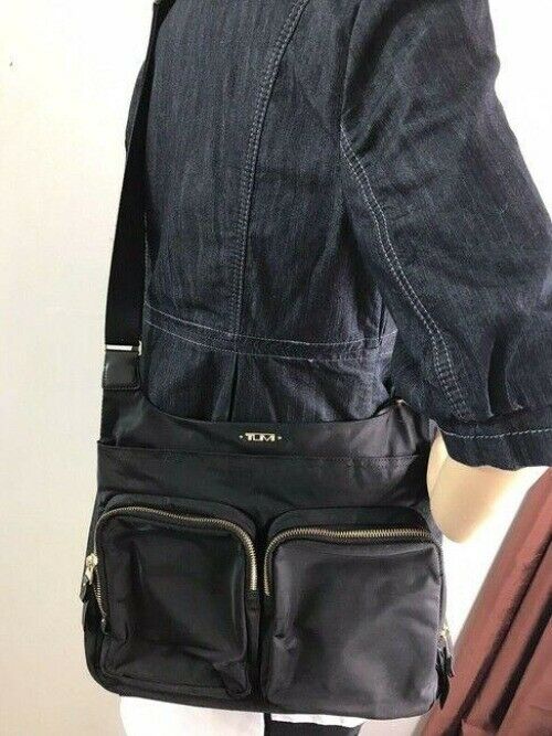 tumi messenger black nylon cross body bag