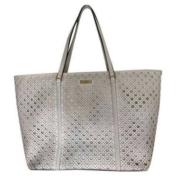 KATE SPADE XL White Leather Laser Cut Tote Bag
