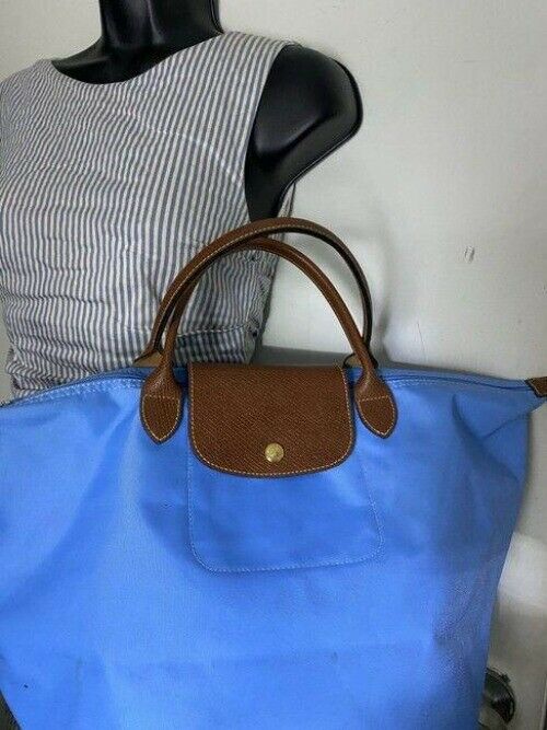 Longchamp Shopping Large Sky Blue Brown Tote