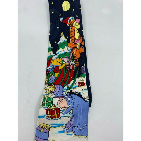 New! Winnie The Pooh Blue White Red Green Christmas Theme Neck Tie Msrp 35