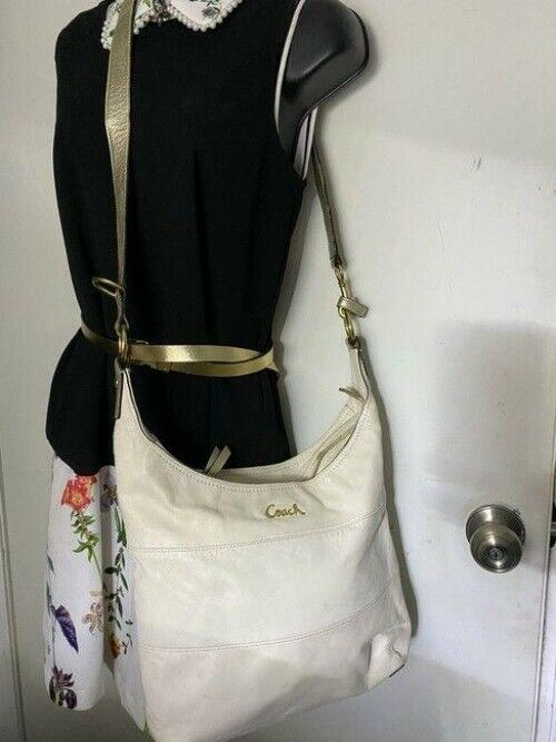 coach white gold leather cross body bag