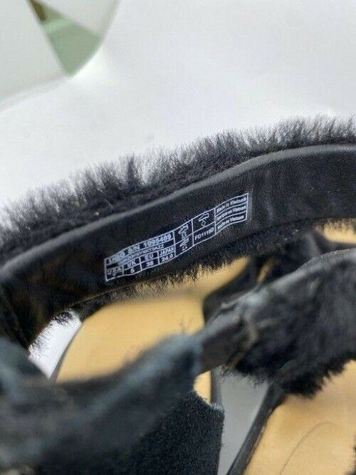 ugg australia black tan heeled fuzzy zip up sandals size us