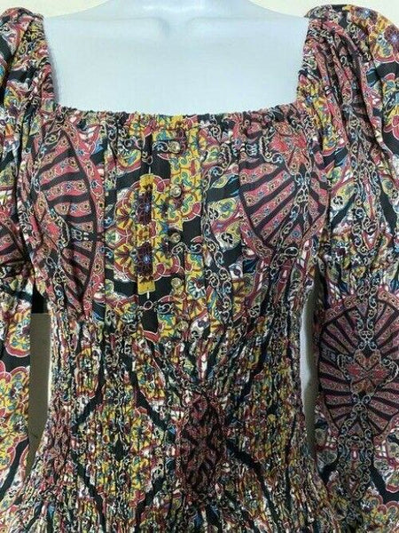 nicole miller multicolor new paisley smocking msrp long formal dress