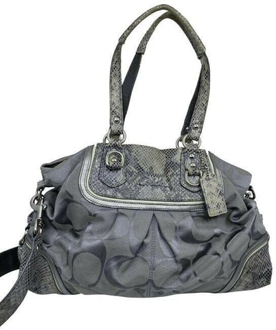 coach large snakeskin gray fabric shoulder bag