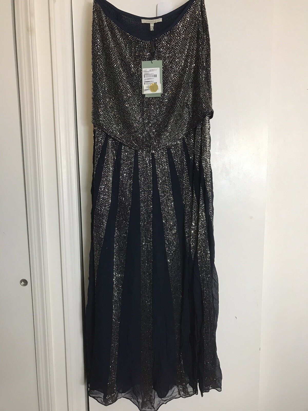 ROSA CHA Strapless Beaded Navy Long Gown size 2