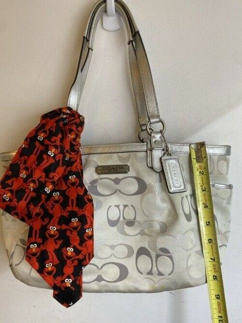 coach bag w w add on sesame street beige silver gray fabric tote