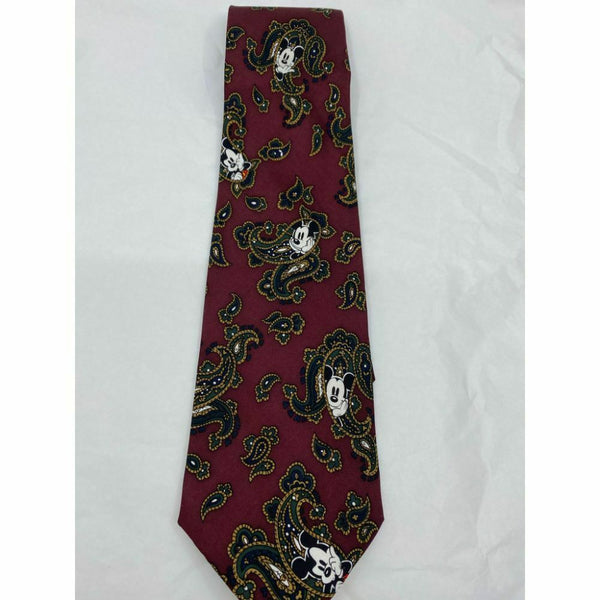 New! MICKEY MOUSE Disney Neck Tie Red Green Beige 100% Silk Handmade