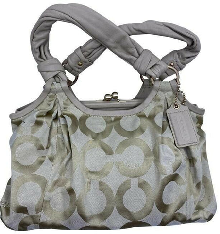 coach medium material pink beige fabric shoulder bag
