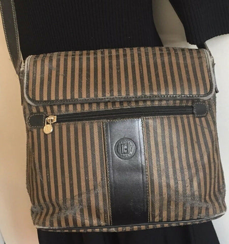 Vintage FENDI Brown/ Mahogany Stripe Flap Crossbody Bag