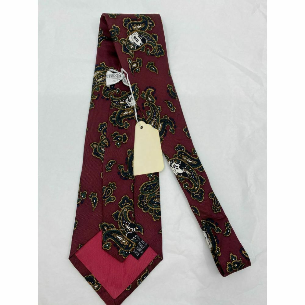 New! MICKEY MOUSE Disney Neck Tie Red Green Beige 100% Silk Handmade