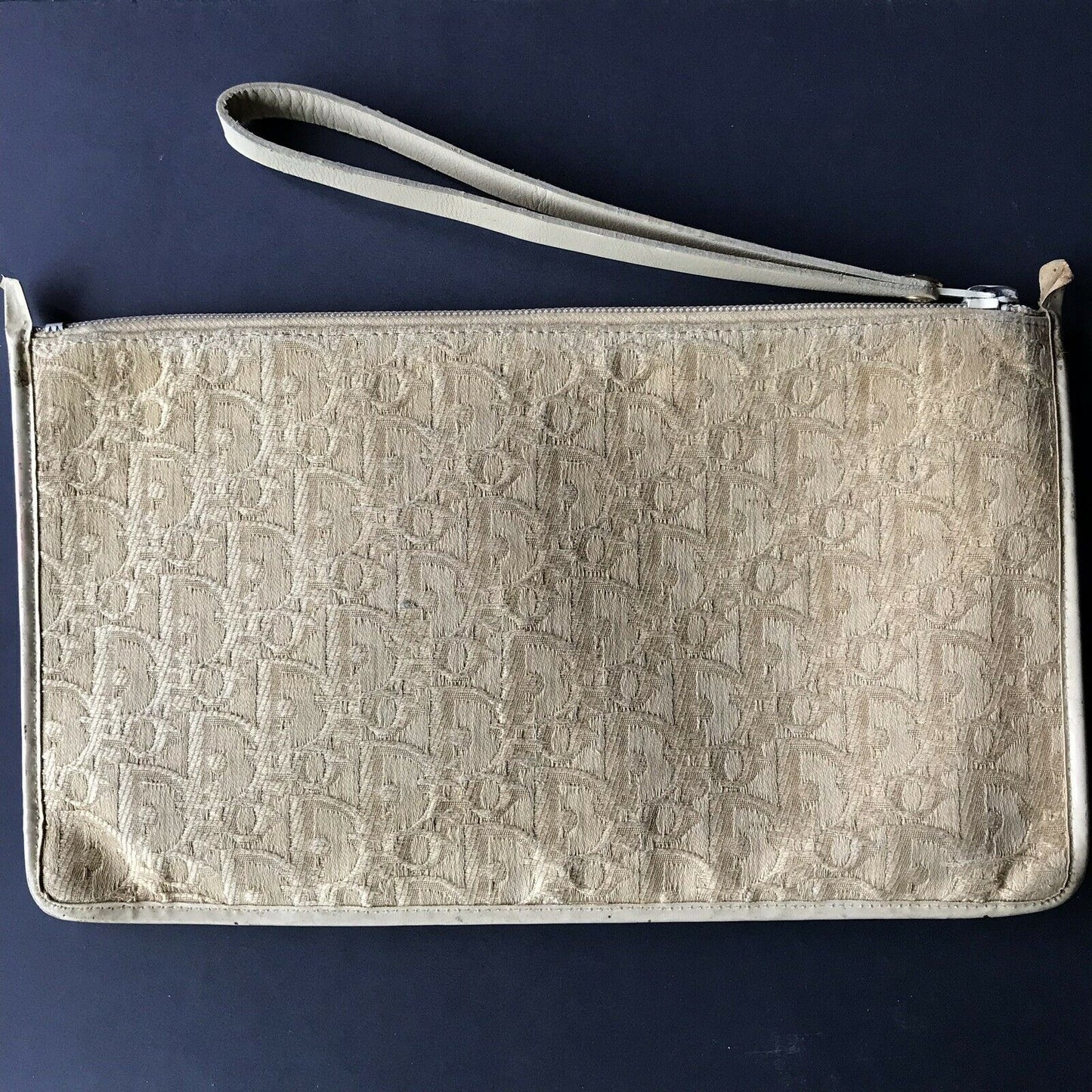 CHRISTIAN DIOR Vintage Khaki Jacquard Fabric Pouch