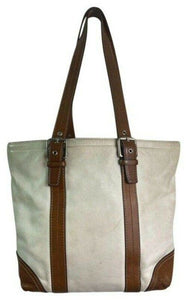 COACH Large White Brown Leather Shoulder Bag