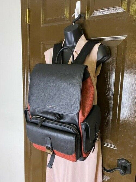 Michael Kors Hudson Logo And Utility Rucksack Crimson Leather Backpack