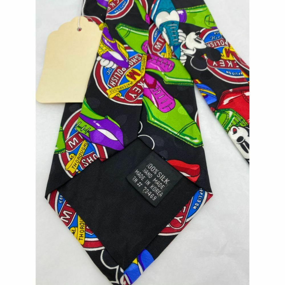 New! MICKEY MOUSE Disney Neck Tie Black Multicolor 100% Silk Handmade