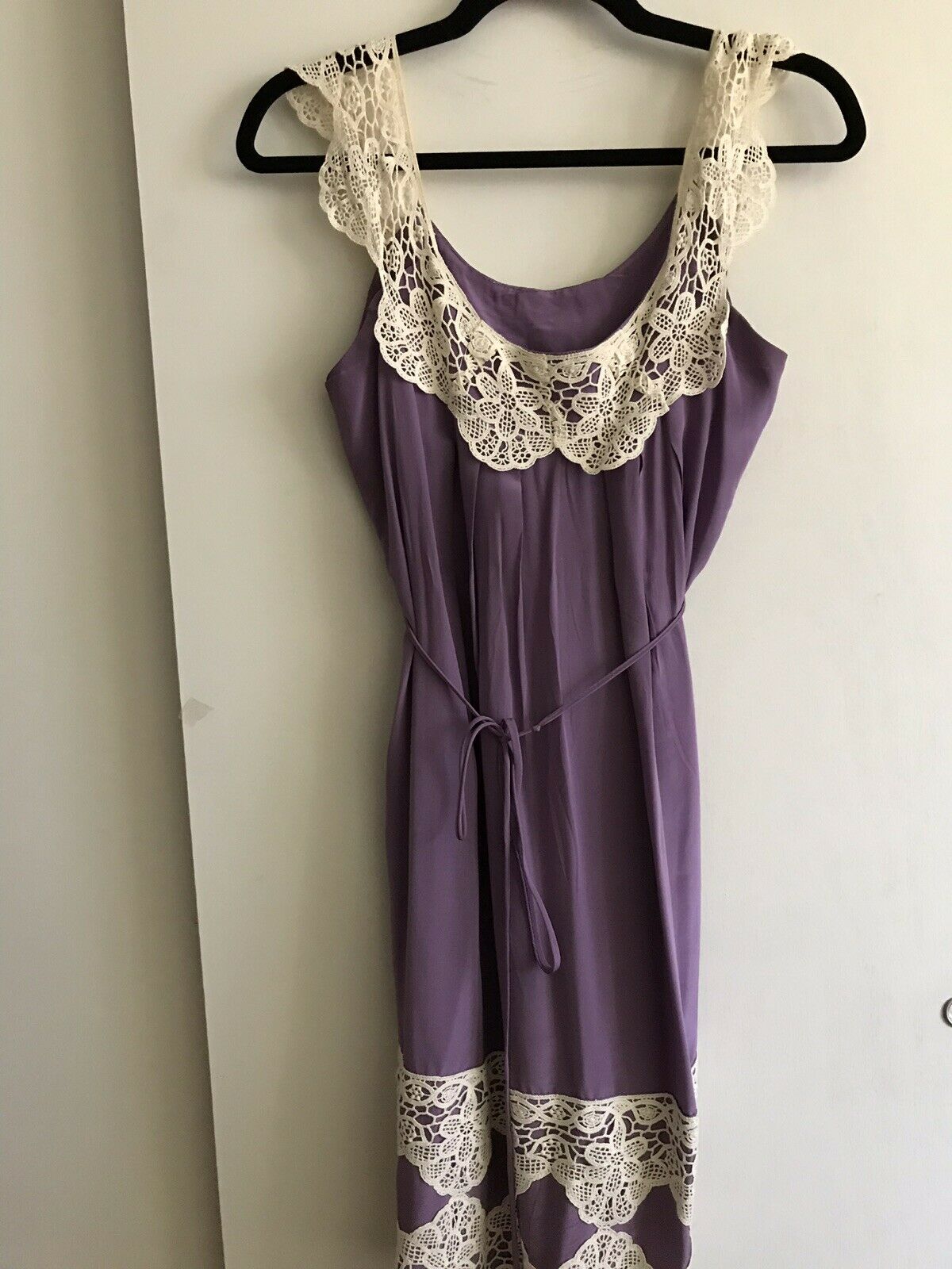 Milly Purple Silk Slip Dress With Crochet Trim Sz 4
