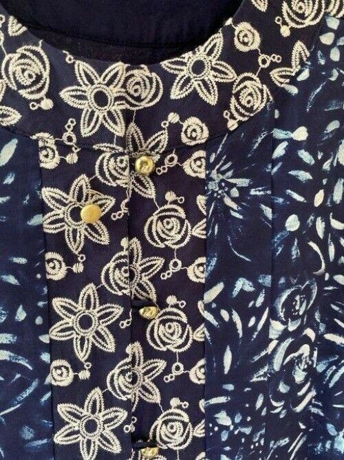Nicole Miller navy white floral msrp small blouse