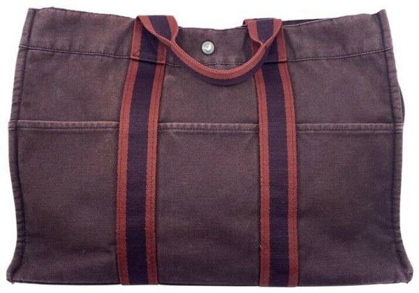 Hermes Toile Fourre Tout Mm Burgundy Fabric Tote