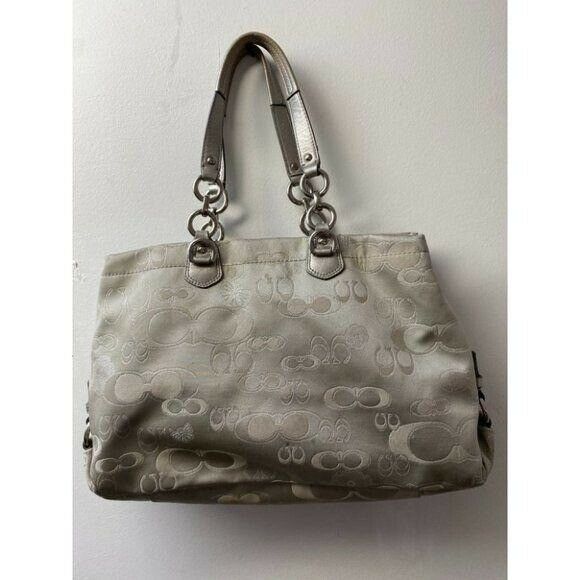 COACH Large Silver Jacquard Fabric Tote Bag