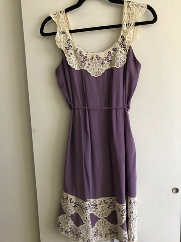 Milly Purple Silk Slip Dress With Crochet Trim Sz 4