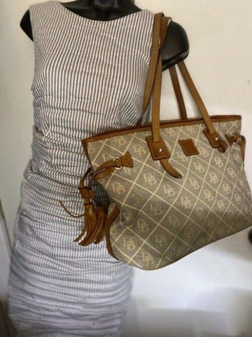 Dooney and Bourke shopping large gray brown fabric tote