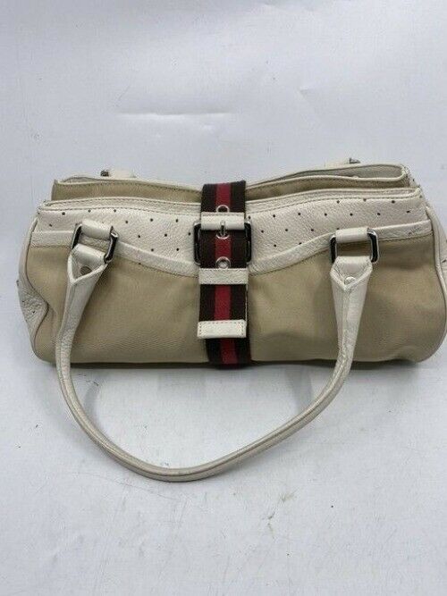 Cole Haan Courtney Vintage Roll Collection Beige Canvas Shoulder Bag