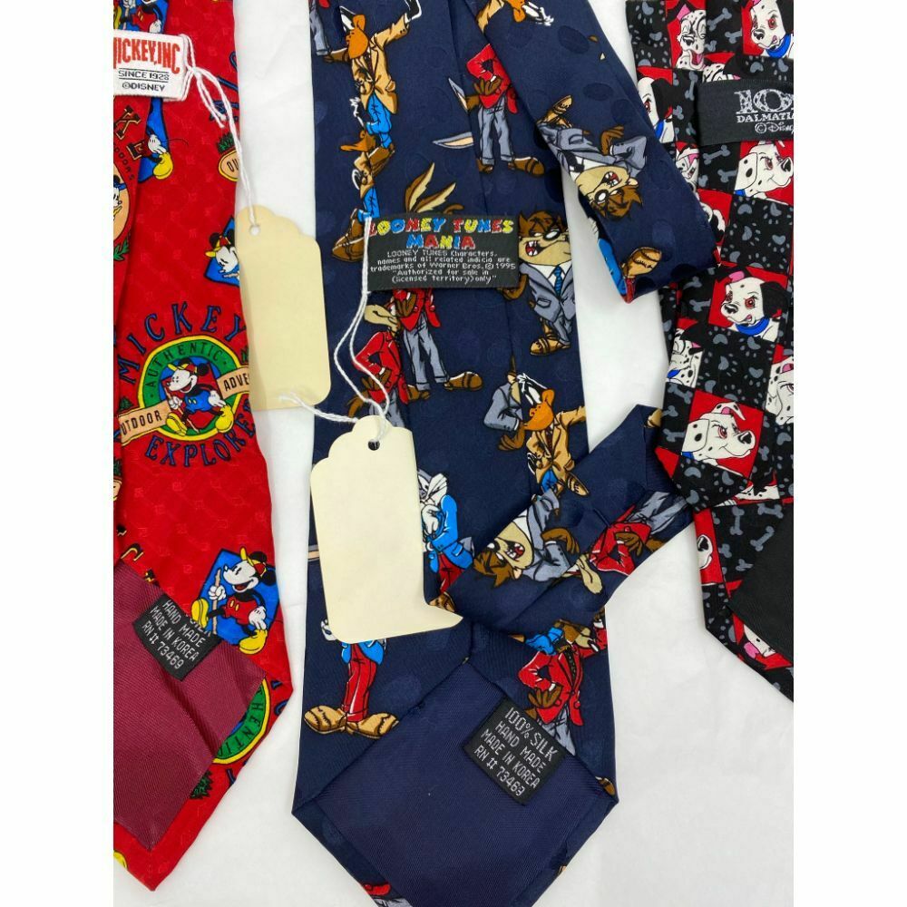 New Lot of 3 Neck tie Disney, Looney Tunes Blue Red White Total Msrp 75