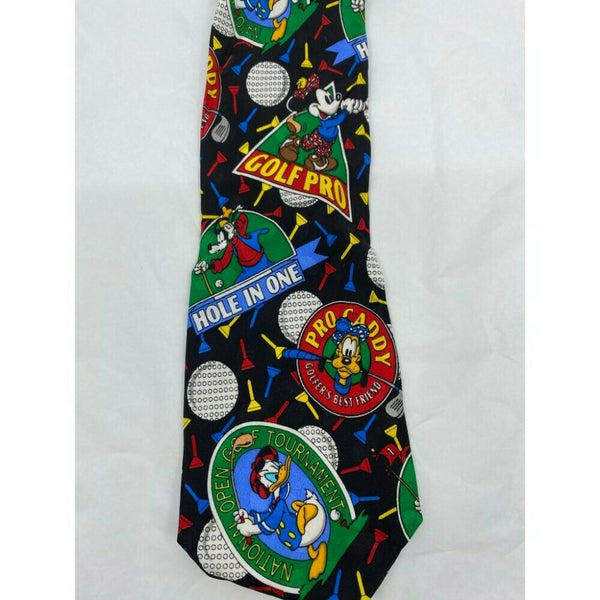 MICKEY MOUSE Disney Neck Tie Black Green Red Hand Made 100% Silk