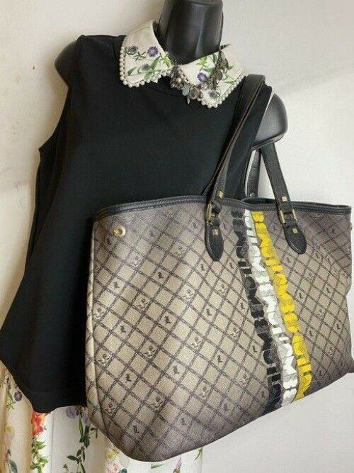 lamb shopping xl l black tan coated canvas tote
