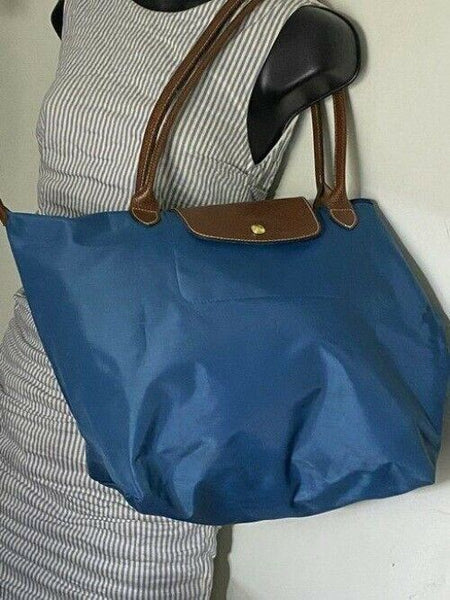 Longchamp Shopping Blue Brown Tote