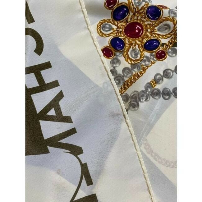 CHANEL Vintage Silk Ivory Scarf W/ iconic Chanel Lady design