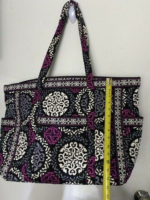 vera bradley bag quilted black purple white fabric tote