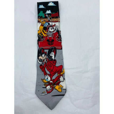 MICKEY MOUSE Disney Neck Tie Gray Red Orange Hand Made 100% Silk