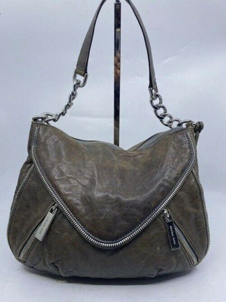 Michael Kors Odette Zip Medium Convertible Pearl Gray Leather Shoulder Bag
