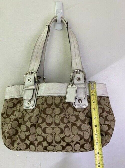 coach bag white brown fabric tote