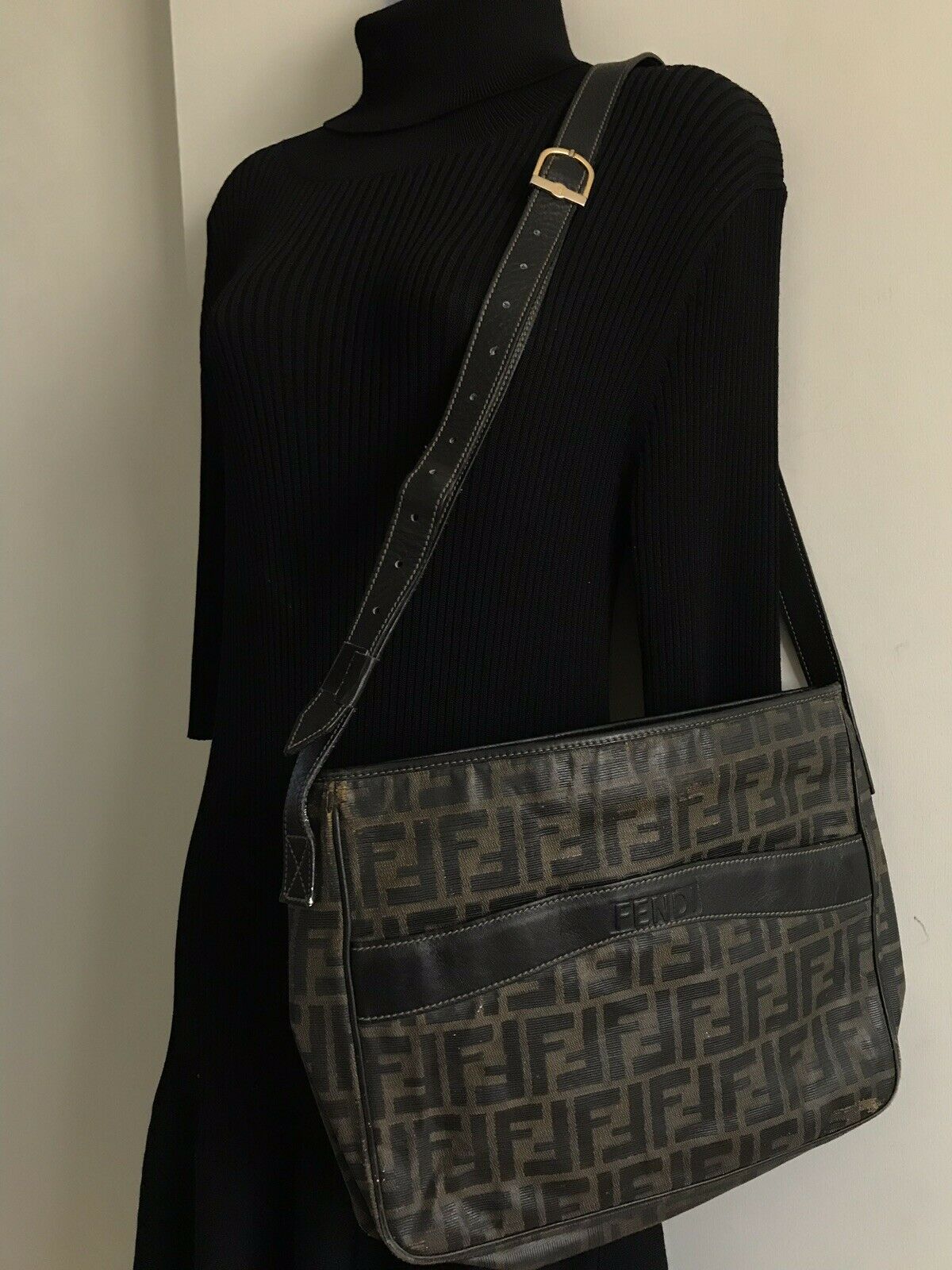 FENDI Vintage Large Leather Monogram Crossbody