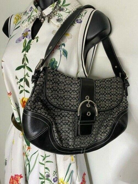 coach medium material black fabric shoulder bag