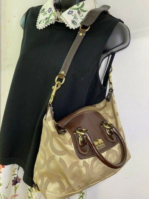 coach bag large brown tan fabric tote