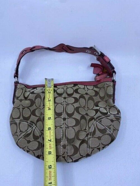 coach mini bag pink tan fabric tote