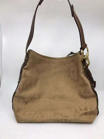 RALPH LAUREN Medium Brown Fabric Logo Tote