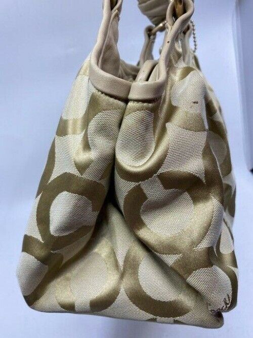 coach medium material pink beige fabric shoulder bag