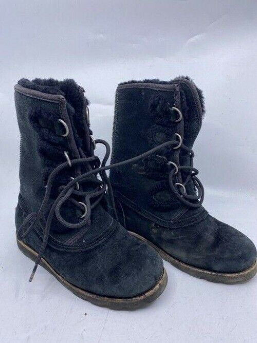 Ugg Australia Black Rugged Lace Up Bootsbooties Size Us