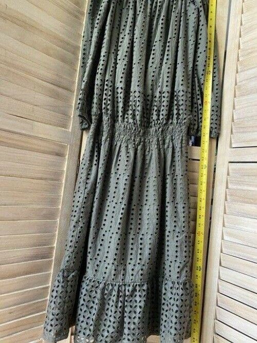 Nicole Miller olive off the shoulder eyelet msrp small long casual maxi dress