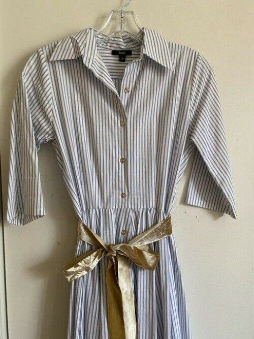 Kate Spade Blue White Nwot Collared Stripe Small Long Casual Maxi Dress