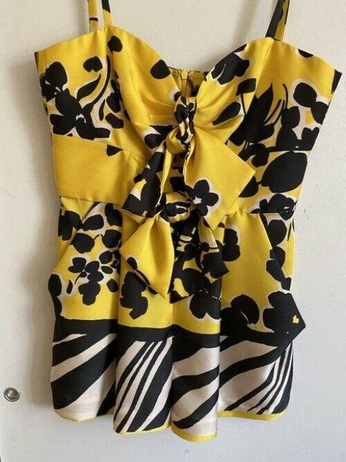 Milly yellow black white new floral print spaghetti strap tank topcami